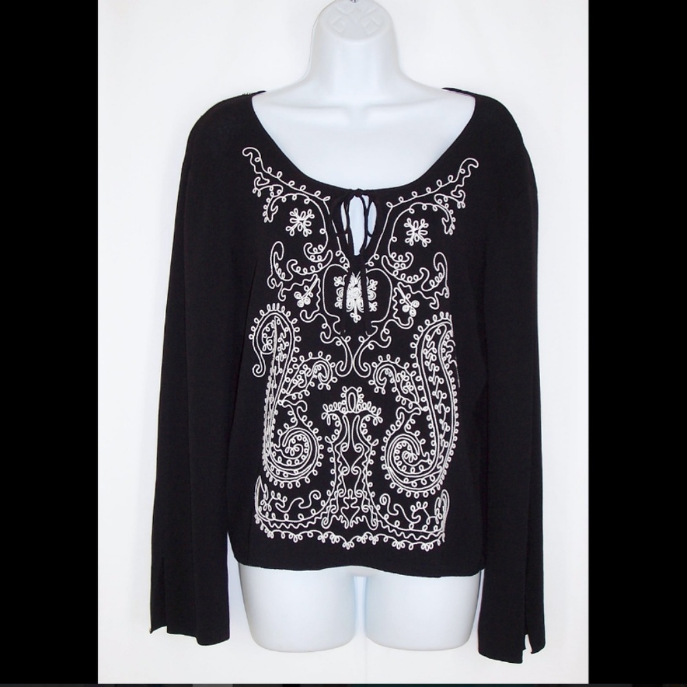 Pink Poodle Black Sweater White Stitched Design L